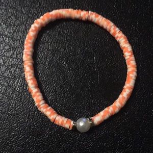 🔴Pearl Alloy Stretch Bracelet-Orange & White